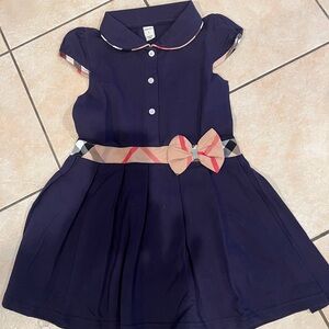 New Girls Dress Navy Blue with Burberry Check Plaid Trim Size 7
